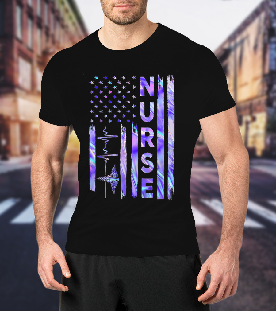 Nurse USA Flag Proud Girls Love Nursing Day T-Shirt