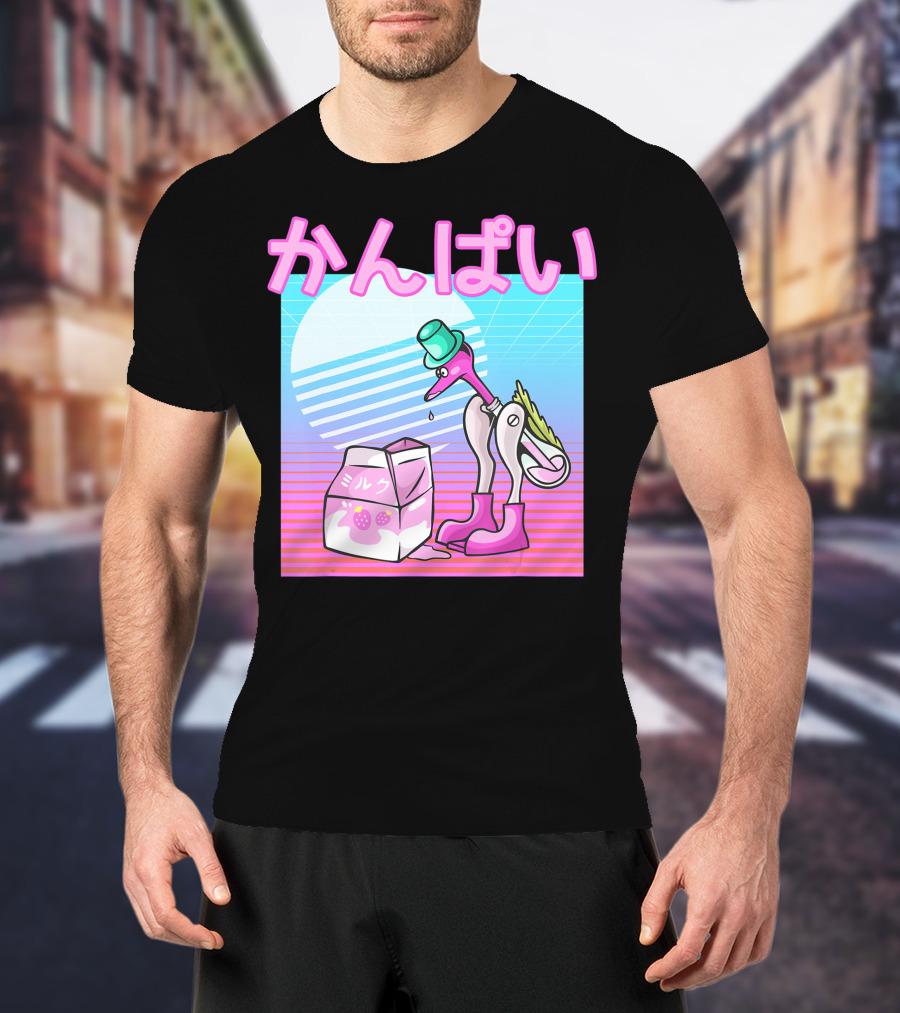 Vaporwave Strawberry Milk Kanpai Drinking Bird Toy Japanese T-Shirt