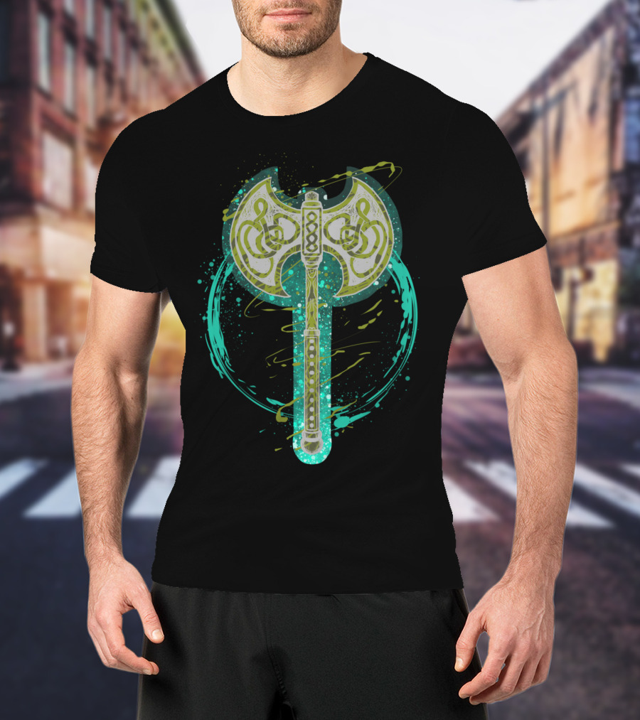 Viking Odin Norse Battle Axe Symbol With Knotwork T-Shirt