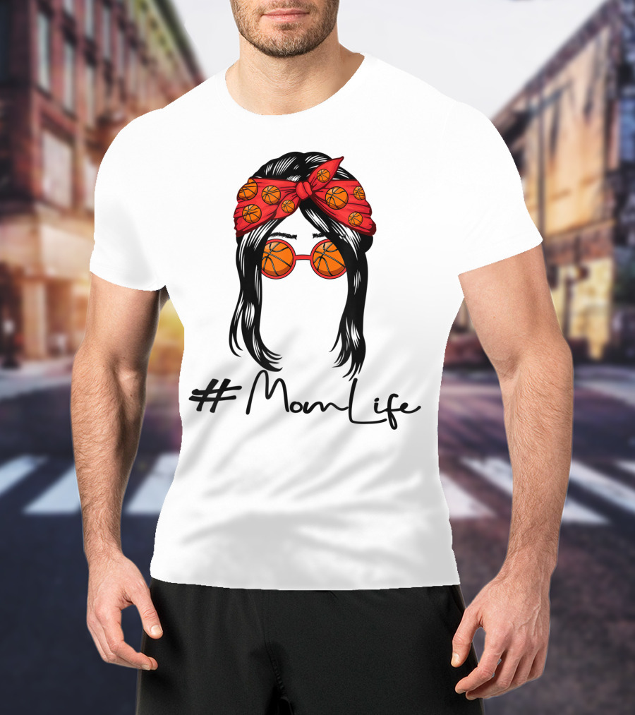 MomLife Basketball Mom Messy Bun T-Shirt