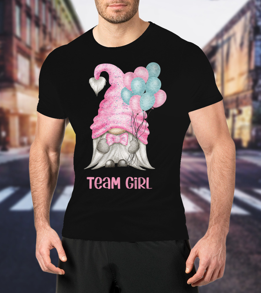 Team Girl Cute Gnome With Pastel Balloons Gender Reveal T-Shirt