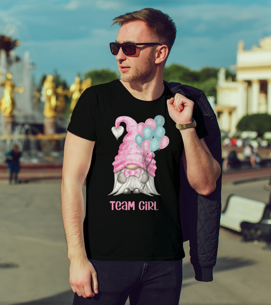 Team Girl Cute Gnome With Pastel Balloons Gender Reveal T-Shirt