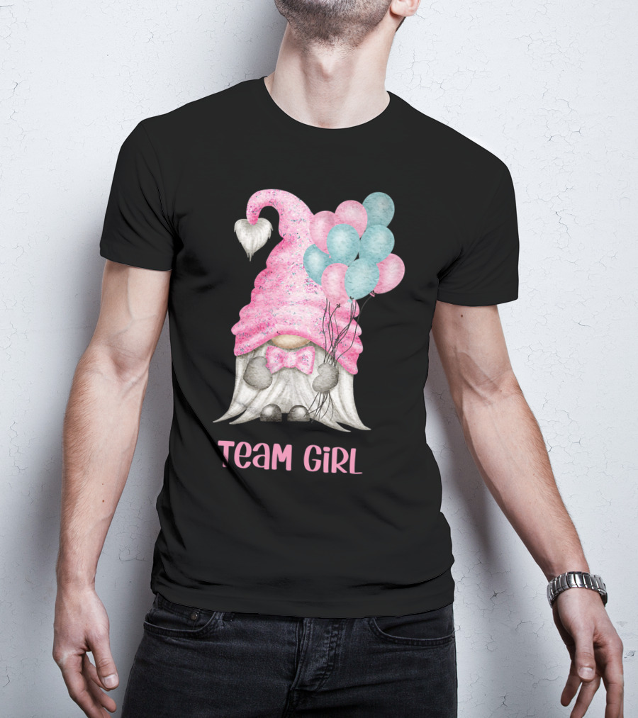 Team Girl Cute Gnome With Pastel Balloons Gender Reveal T-Shirt