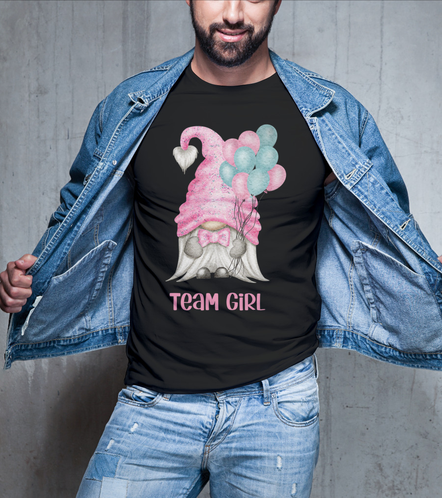Team Girl Cute Gnome With Pastel Balloons Gender Reveal T-Shirt