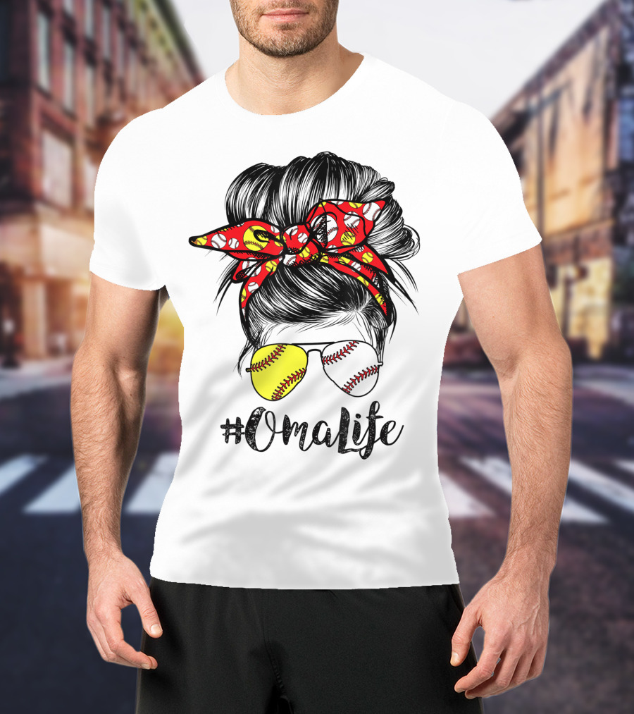OmaLife Messy Bun Hair Softball Baseball Sunglasses T-Shirt