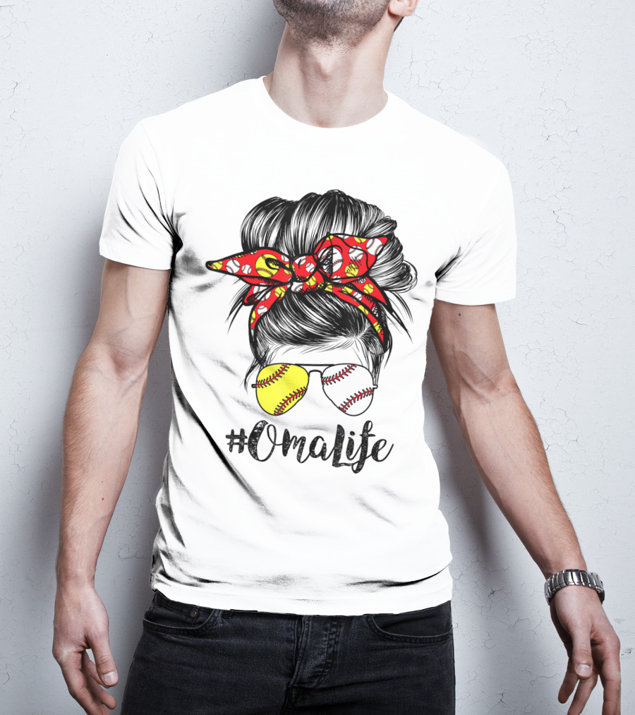 OmaLife Messy Bun Hair Softball Baseball Sunglasses T-Shirt