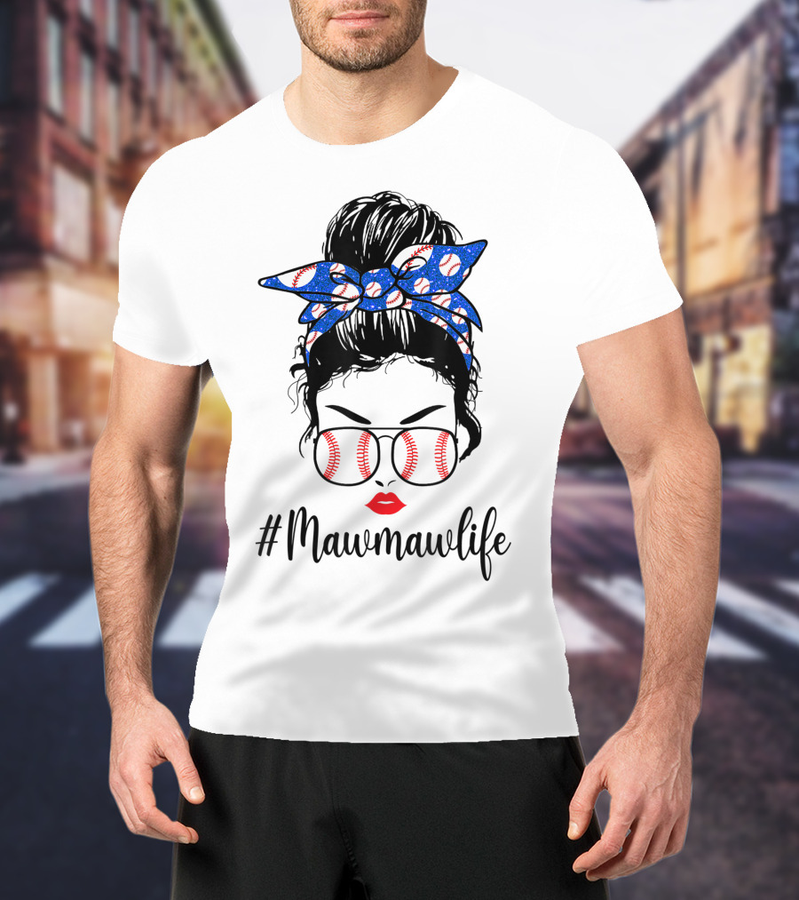 Mawmawlife Softball Baseball Messy Bun Glasses T-Shirt