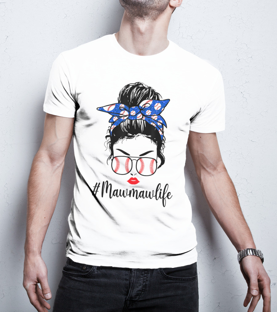 Mawmawlife Softball Baseball Messy Bun Glasses T-Shirt