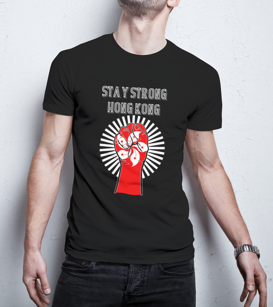 Stay Strong Hong Kong Red Fist With White Bauhinia Flowers And Radiating Light T-Shirt