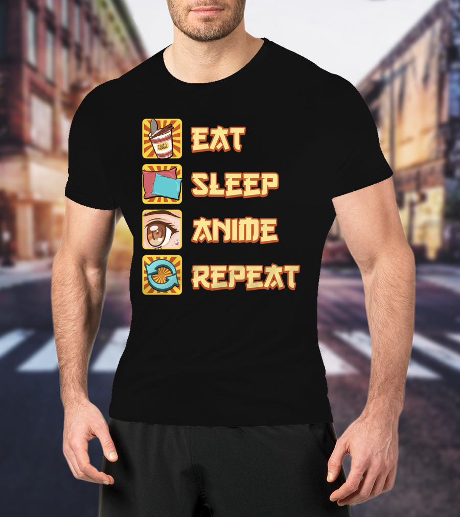 Eat Sleep Anime Repeat Icons Fun T-Shirt