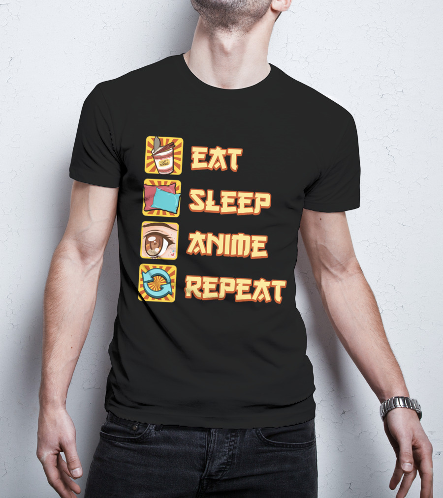 Eat Sleep Anime Repeat Icons Fun T-Shirt