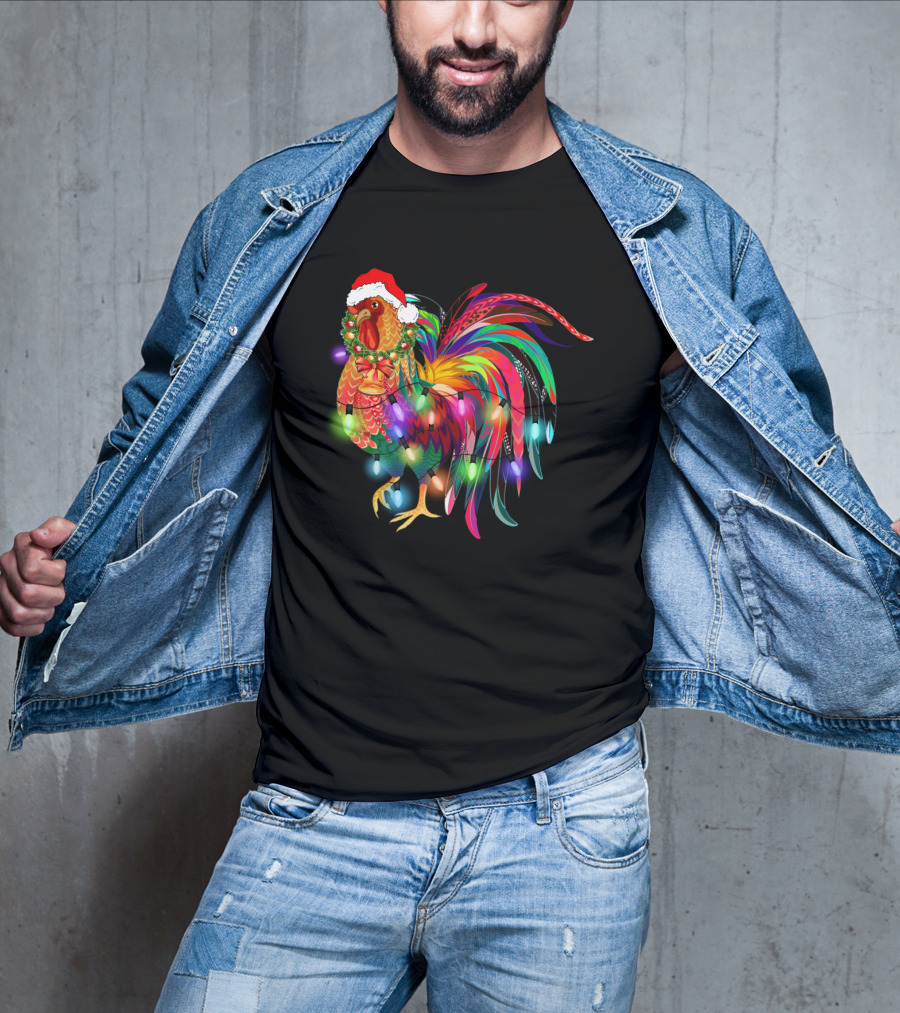 Festive Chicken With Christmas Lights And Santa Hat T-Shirt