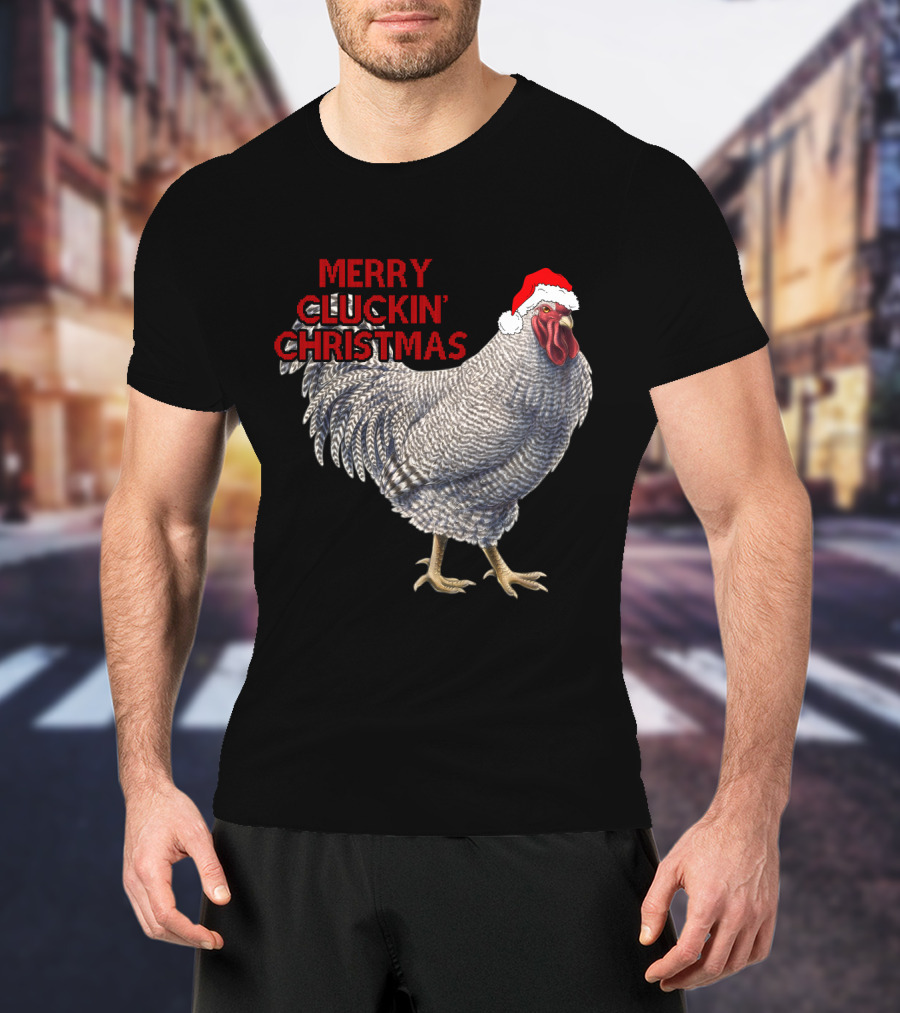 Merry Cluckin' Christmas Chicken With Santa Hat T-Shirt