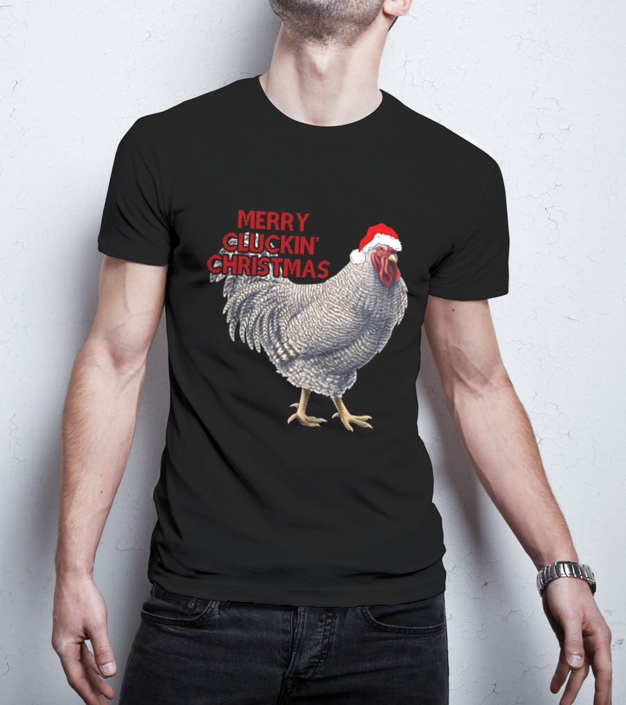 Merry Cluckin' Christmas Chicken With Santa Hat T-Shirt
