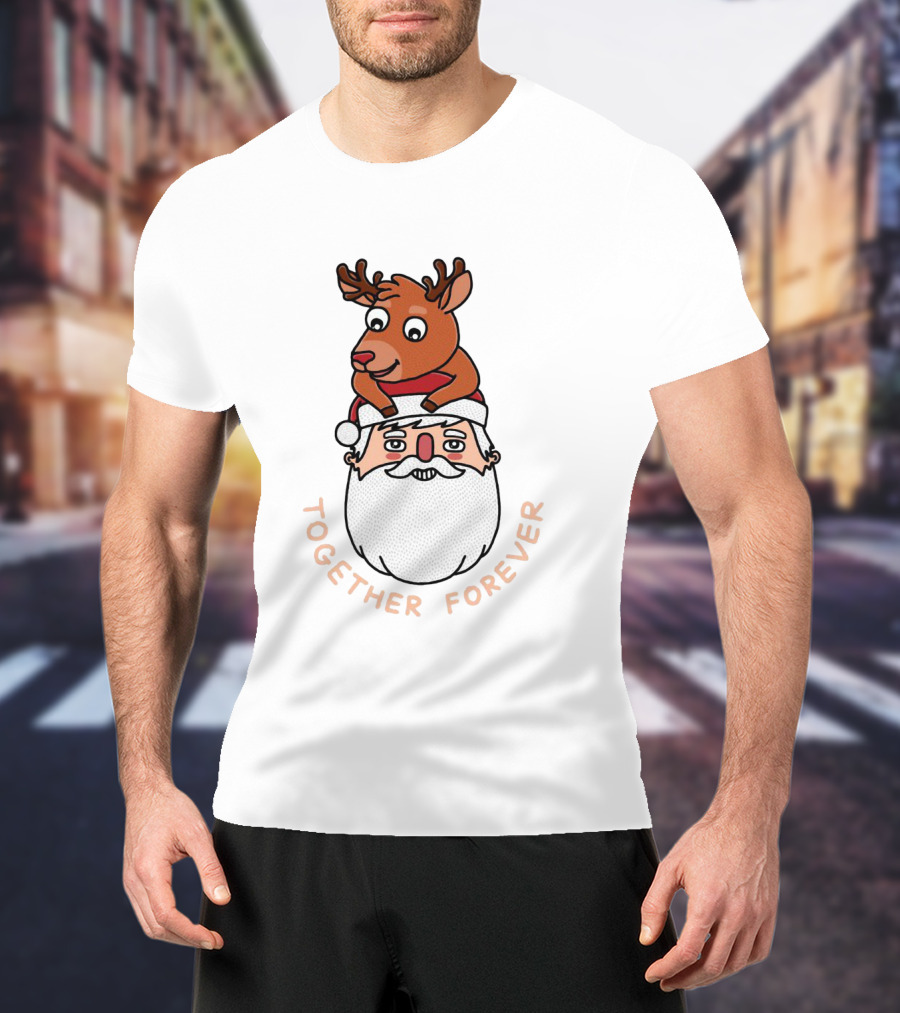 Santa And Reindeer Together Forever Best Friends T-Shirt