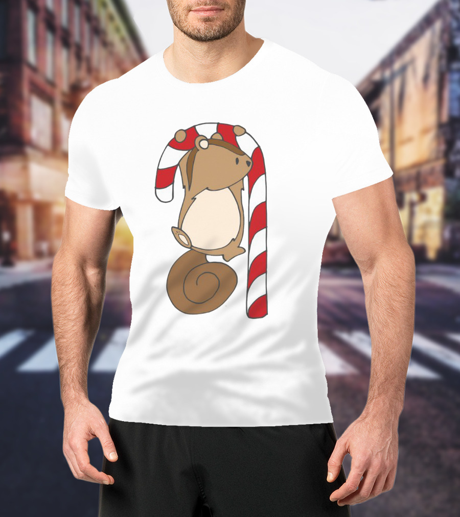 Ciapo Candy Cane Squirrel Hanging On Striped Christmas Treat T-Shirt