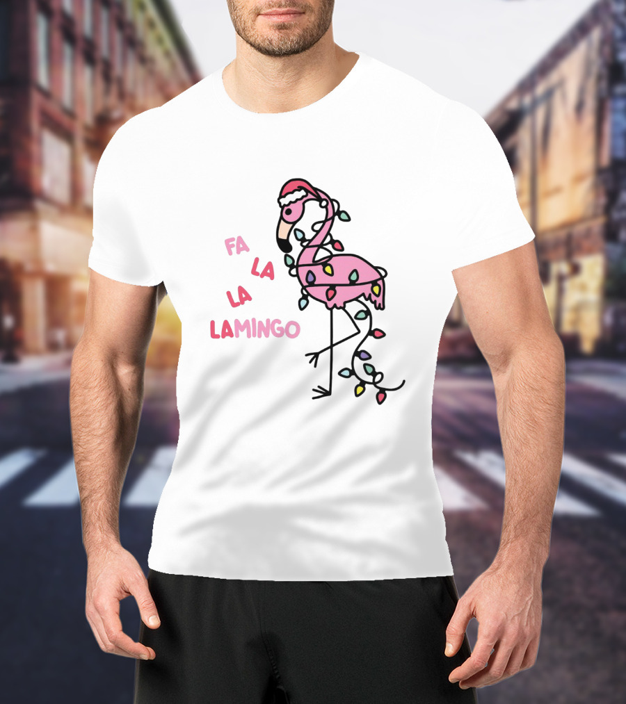 Fa La La Lamingo Christmas Flamingo Lights And Santa Hat Holiday T-Shirt