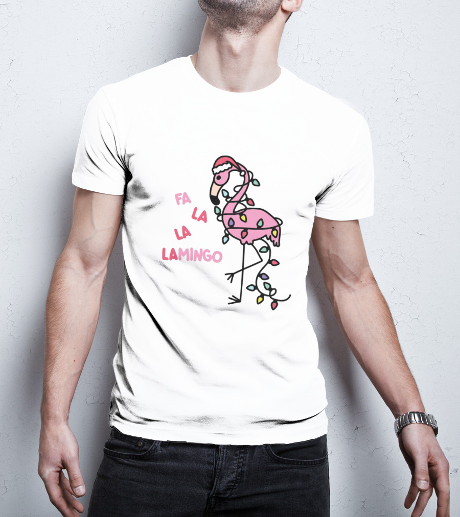 Fa La La Lamingo Christmas Flamingo Lights And Santa Hat Holiday T-Shirt