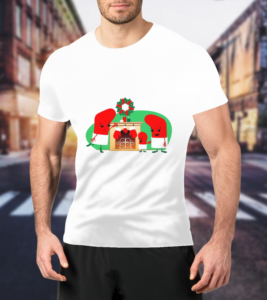 Merry Christmas Family Socks Decorating Fireplace T-Shirt