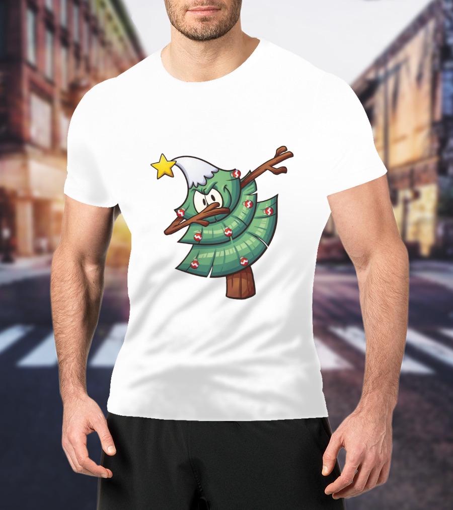 Christmas Tree Doing Dab Dance With Star And Decorations T-Shirt
