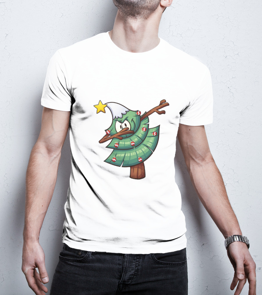 Christmas Tree Doing Dab Dance With Star And Decorations T-Shirt