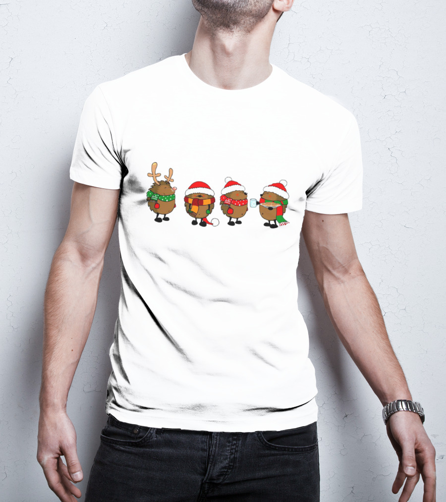 Hedgehogs Christmas Santa Hats Reindeer Antlers Scarf And Mug T-Shirt