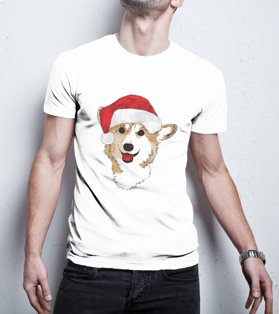 Ho Ho Happy Corgi Santa Hat Smiling Cuteness T-Shirt