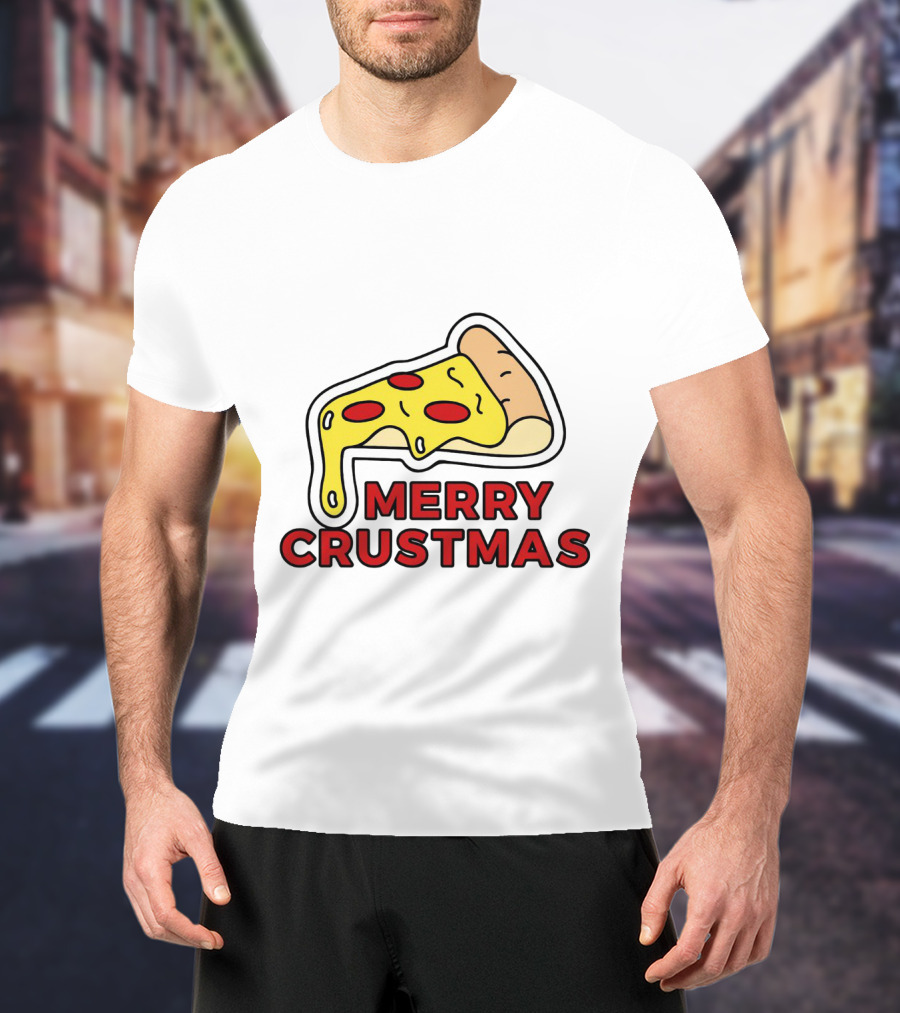 Merry Crustmas Pizza Slice Festive Holiday Play On Words T-Shirt