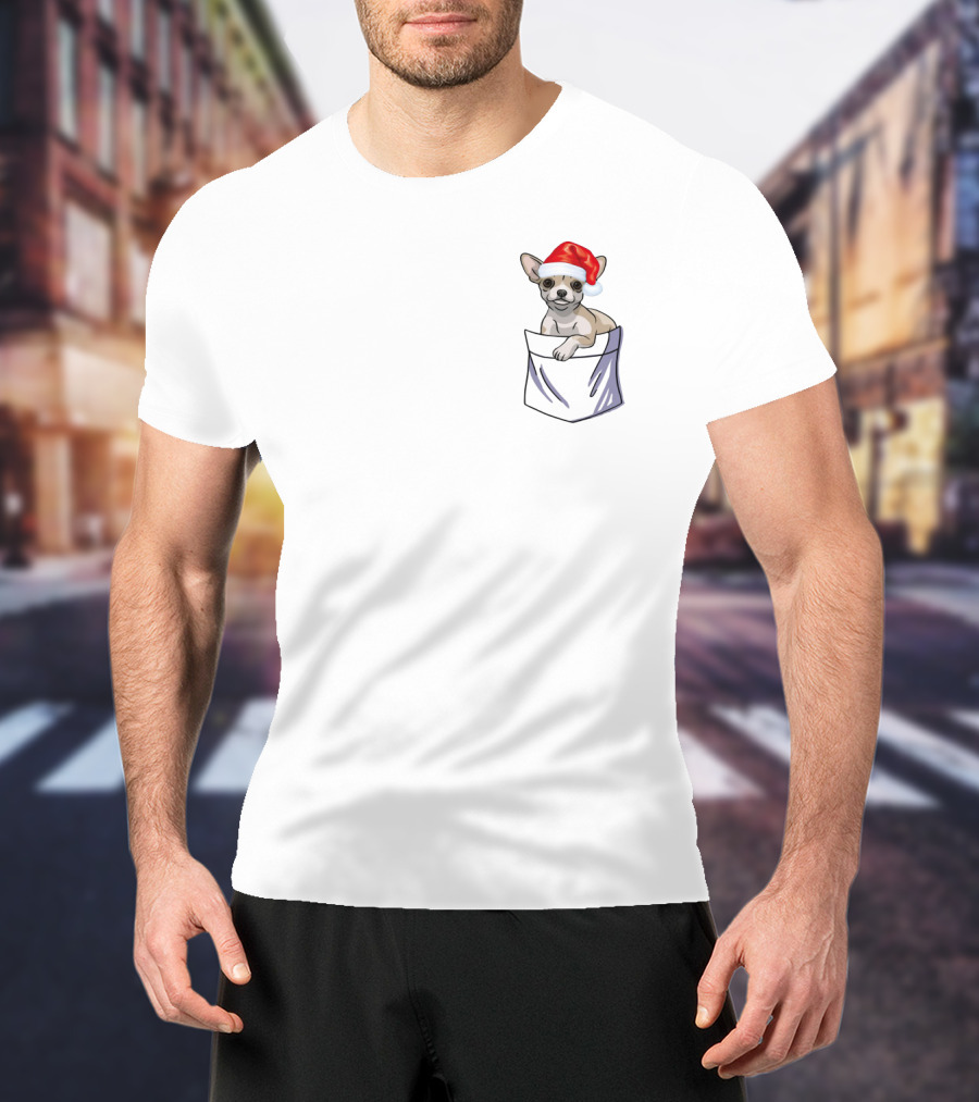 Santa Chihuahua In Pocket Festive Holiday Companion T-Shirt