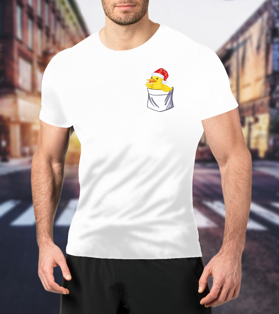 Santa Duck In Pocket Christmas Holiday T-Shirt