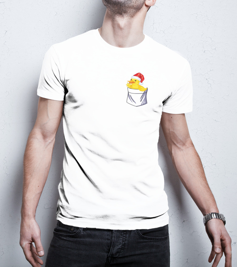 Santa Duck In Pocket Christmas Holiday T-Shirt