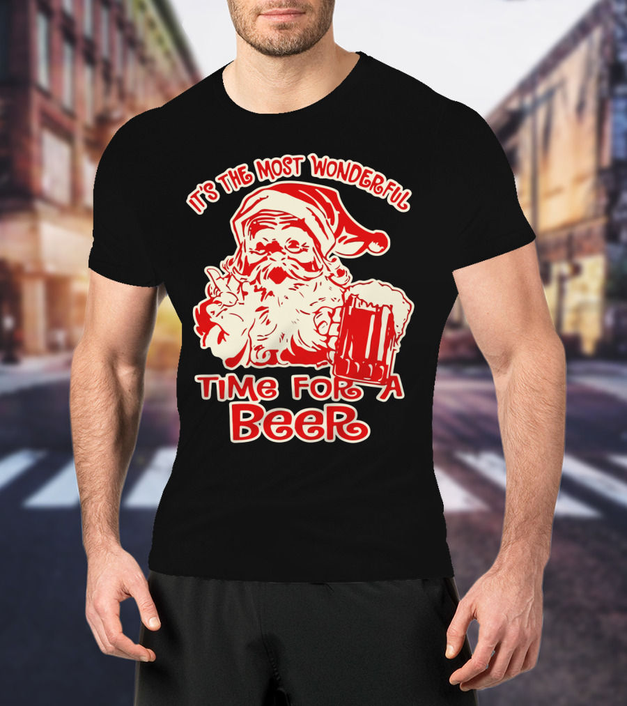 It's The Most Wonderful Time For A Beer Santa Holding Mug T-Shirt