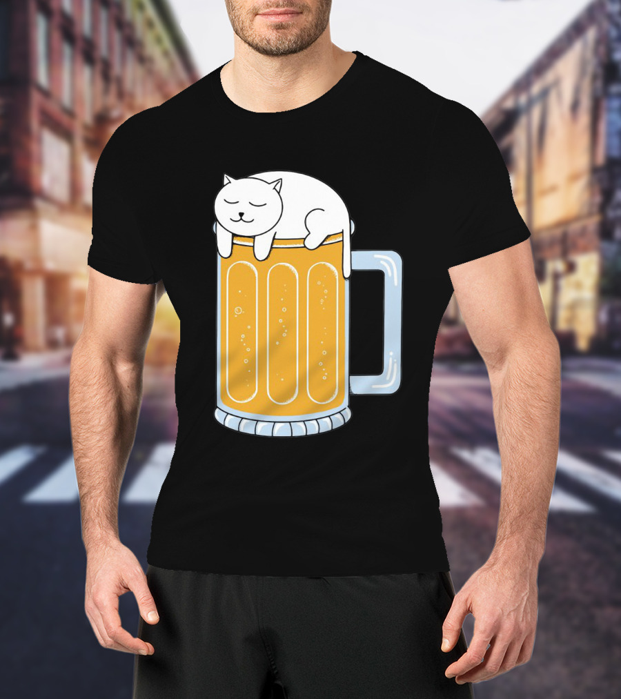 Cat Sleeping On Beer Mug Clipart T-Shirt