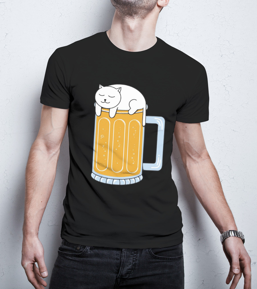 Cat Sleeping On Beer Mug Clipart T-Shirt