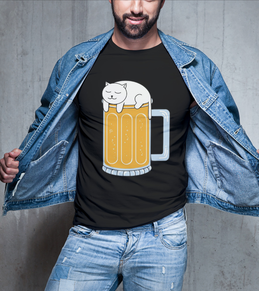Cat Sleeping On Beer Mug Clipart T-Shirt