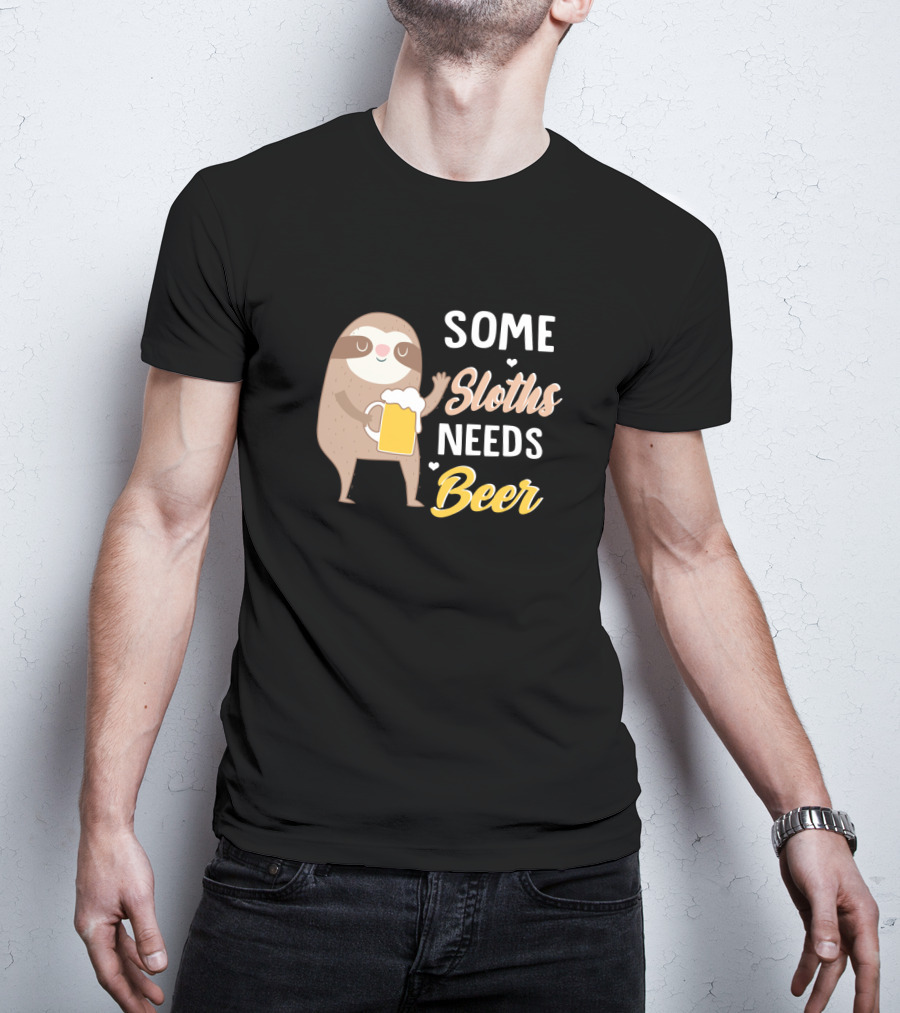 Some Sloths Needs Beer With Cute Sloth Holding Mug T-Shirt