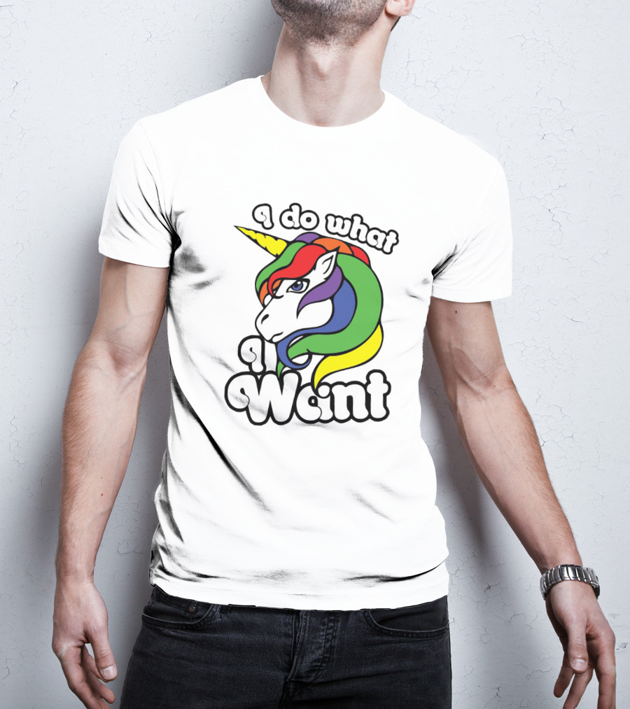 I Do What I Want Rainbow Unicorn Face With Colorful Mane T-Shirt