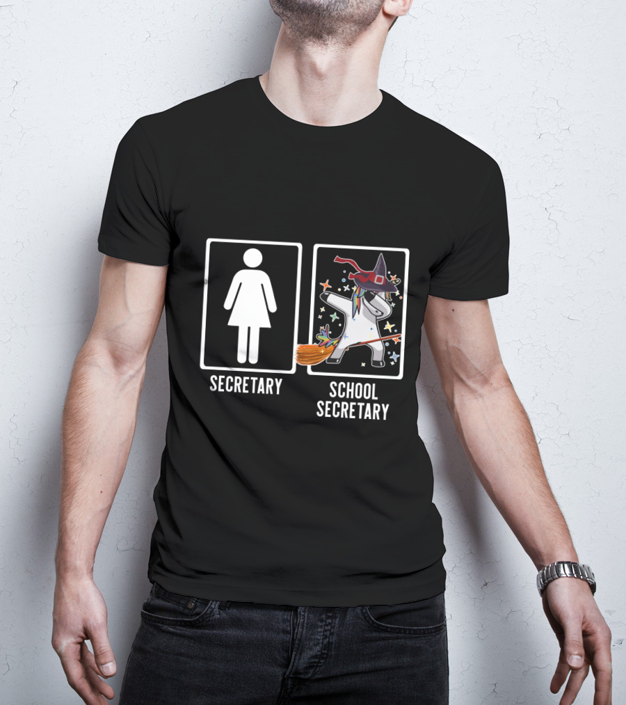 Secretary Unicorn Witch Costume Magic Broom Fantasy School Secretary T-Shirt