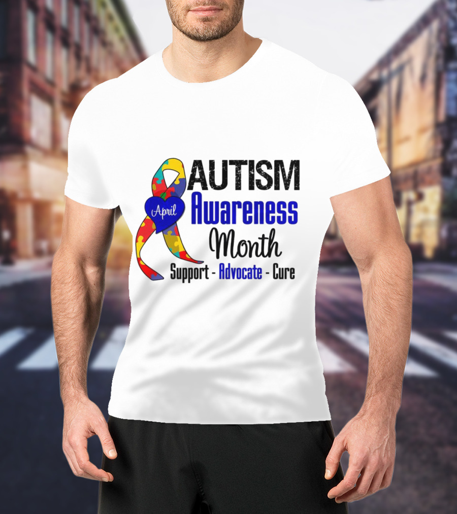 Autism Awareness Month April Support Advocate Cure Puzzle T-Shirt