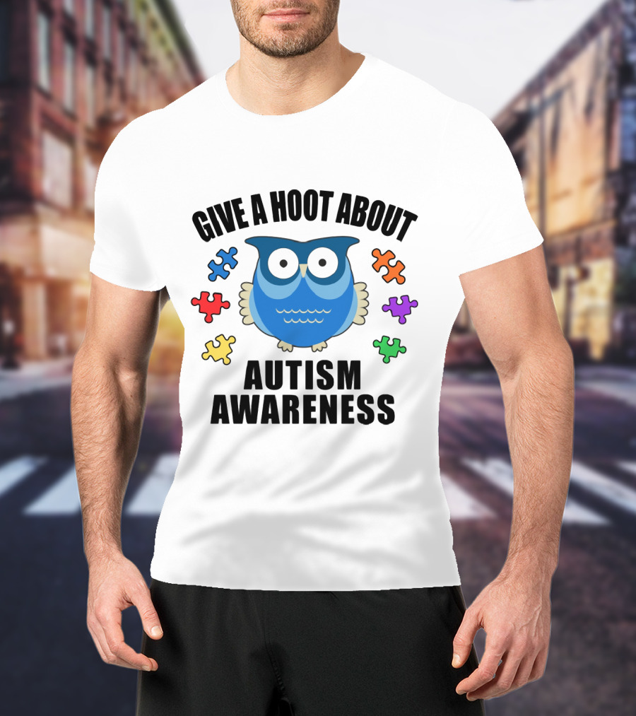 Give A Hoot About Autism Awareness With Owl And Colorful Puzzle Pieces T-Shirt