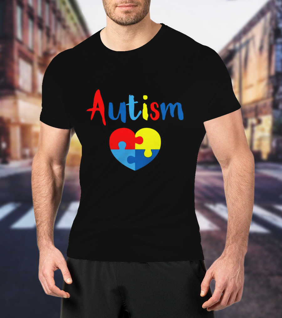 Autism Puzzle Heart Multicolor Design Awareness T-Shirt