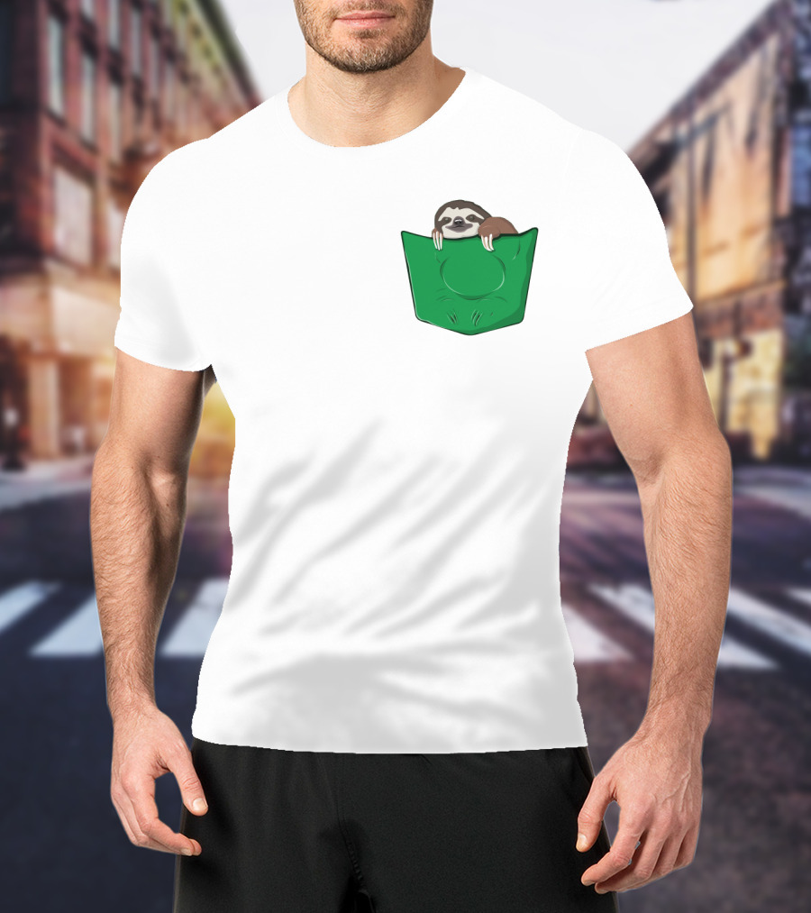 Cute Sloths Pocket With Adorable Sloth Peeking From Green Pocket T-Shirt