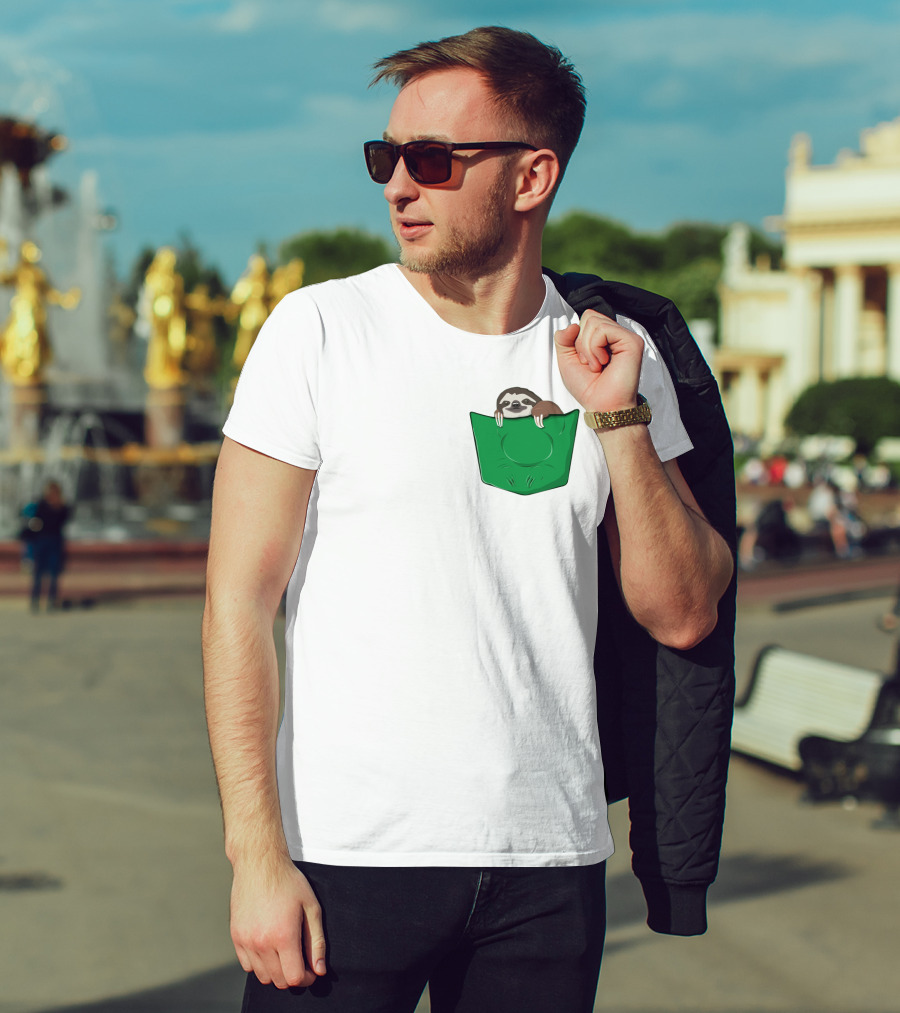 Cute Sloths Pocket With Adorable Sloth Peeking From Green Pocket T-Shirt