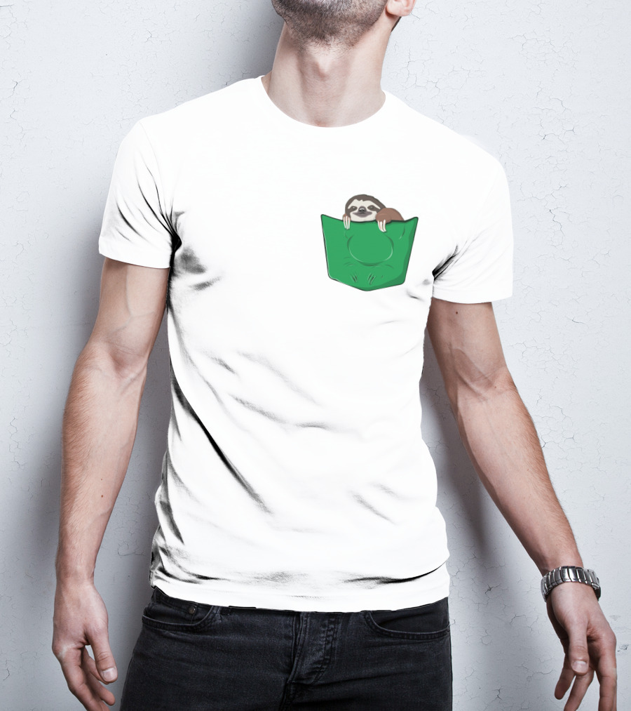 Cute Sloths Pocket With Adorable Sloth Peeking From Green Pocket T-Shirt