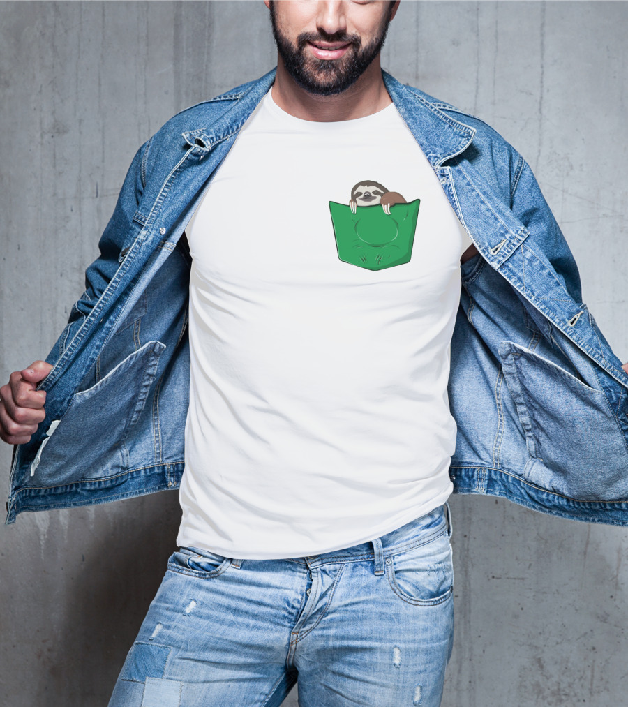 Cute Sloths Pocket With Adorable Sloth Peeking From Green Pocket T-Shirt