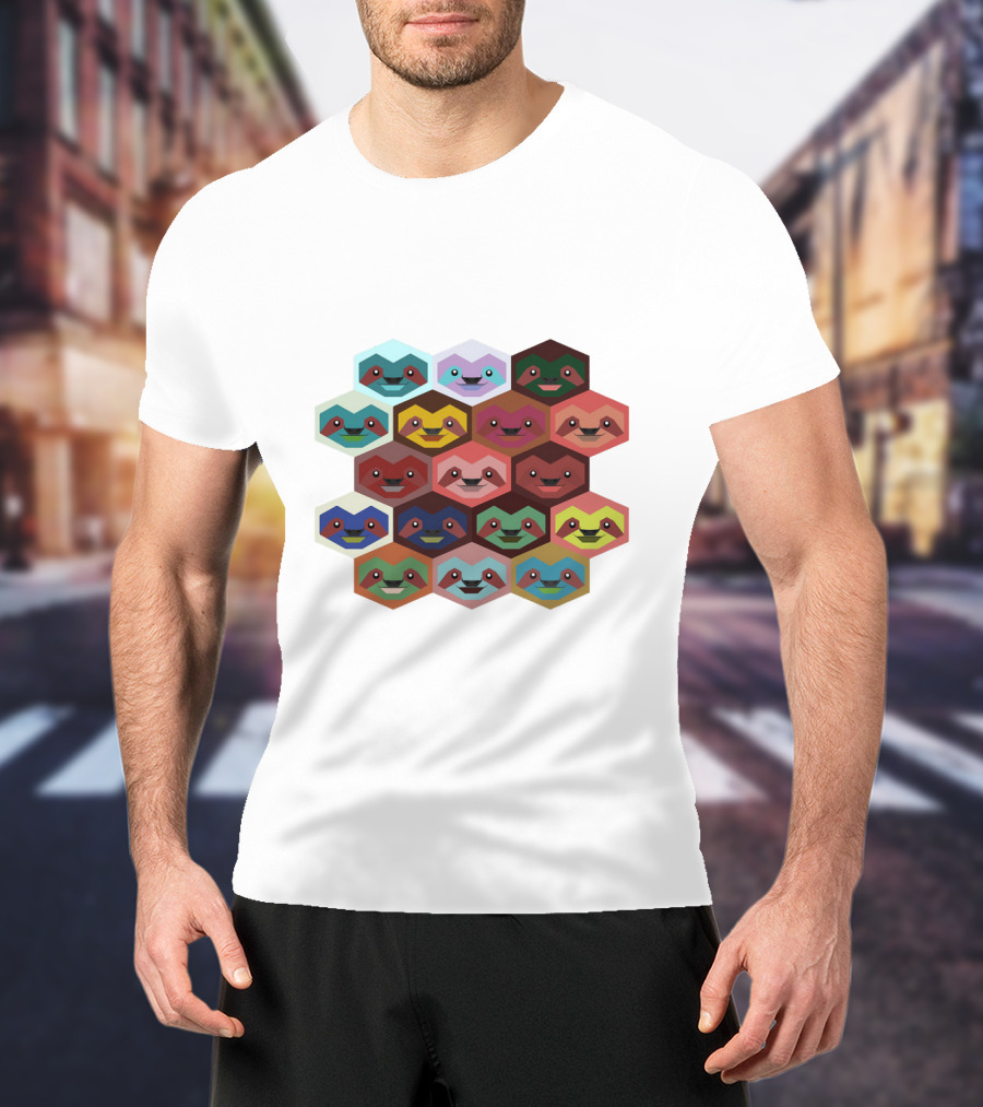 Colorful Hexagon Faces Of Sloths T-Shirt