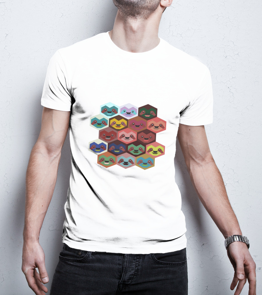 Colorful Hexagon Faces Of Sloths T-Shirt