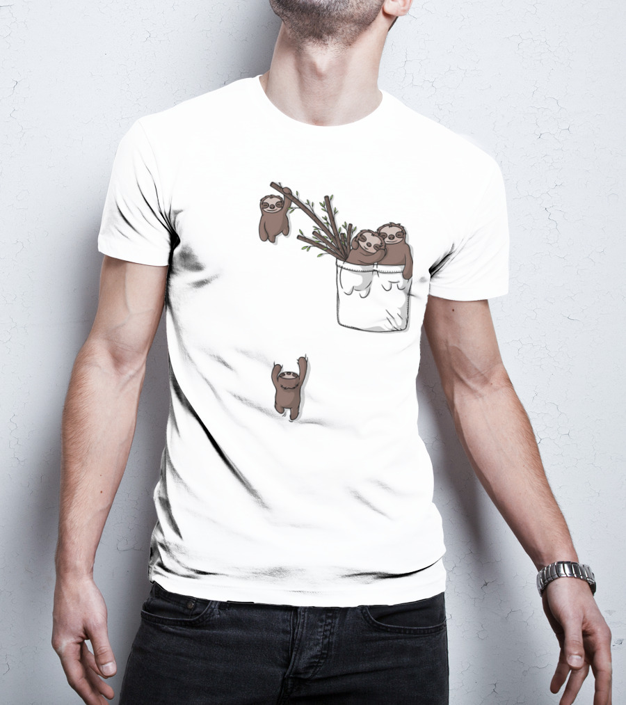 Pocket Sloth Family Hanging On Branches T-Shirt