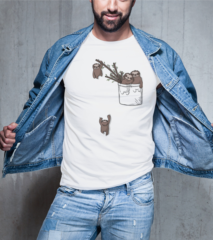 Pocket Sloth Family Hanging On Branches T-Shirt