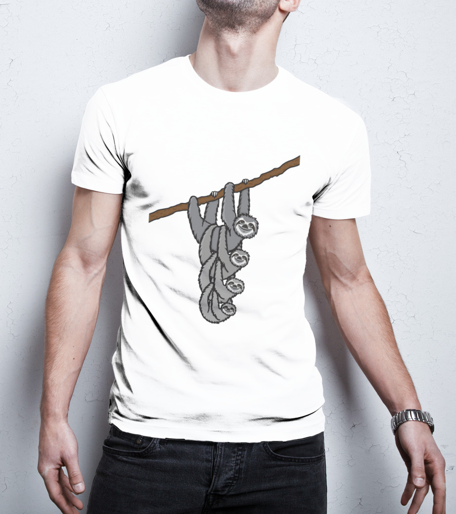 Triple Sloths Hanging Together On Branch: Sloth Family T-Shirt